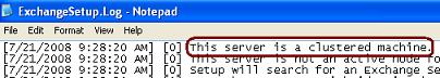 FIGURE B.13 - ExchangeSetup.Log file showing Cluster Message in Exchange Server 2007