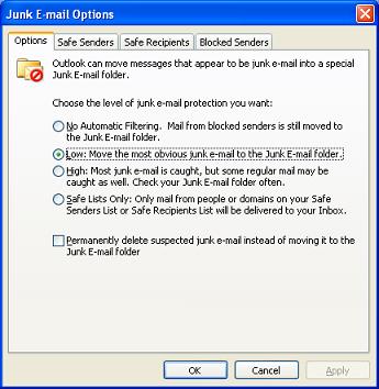 Outlook 2003 Junk E-mail Filtering