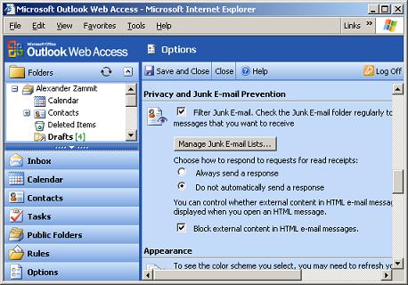 Exchange 2003 per Mailbox Filtering