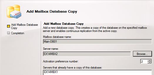 Add Mailbox Database Copy - Configuration