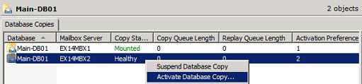 Activate Database Copy