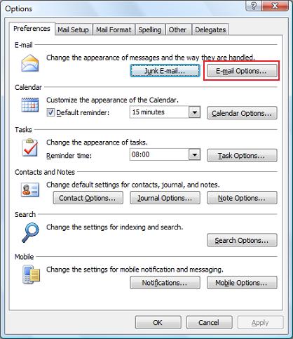 Outlook 2007 Options