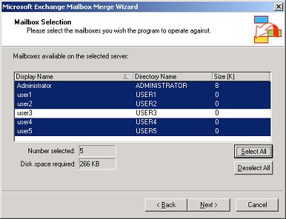 ExMerge Mailbox Selection