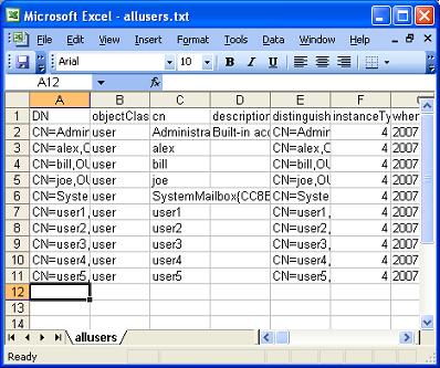 Exported Data in Excel