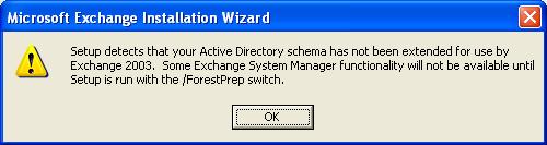 Exchange 2003 Schema Warning