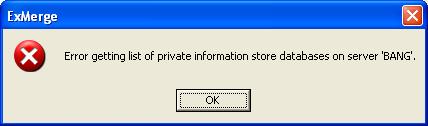 Error getting list of private information store databases on server