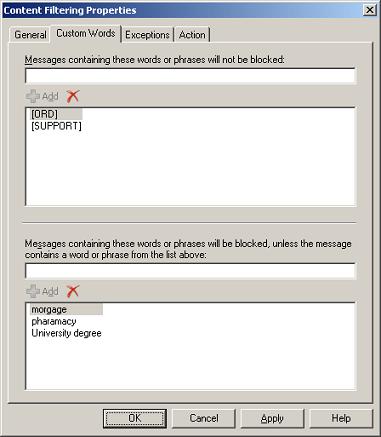 Content Filter Custom Words