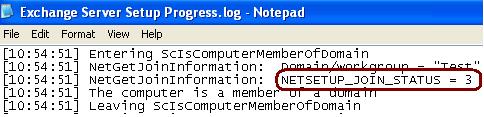 Domain Join Status Value Returned by the Exchange Setup