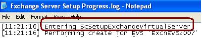 Setup Entering into ScSetupExchangeVirtualServer procedure