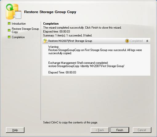 Restore Storage Group Copy Wizard