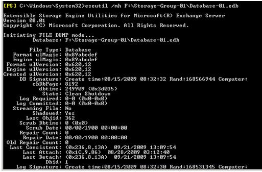 Confirmed clean shutdown with eseutil