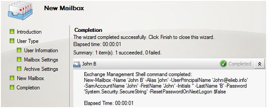 Creating a new mailbox from the Exchange Management Console
