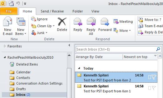 Exported PST Outlook2010