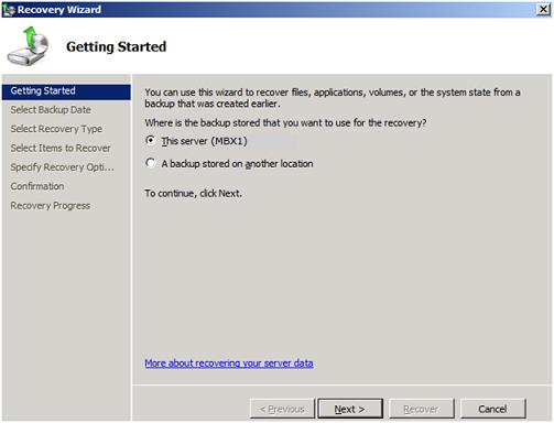 Recovery Wizard - This Server