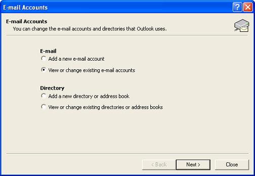 View or change existing e-mail accounts