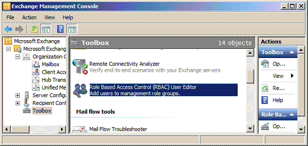 Exchange Management Console | Tools | RBAC Editor