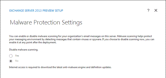 Exchange 2013 Install - Malware Protection