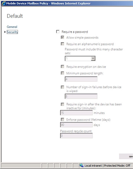 Exchange 2013 | Mobile | Mobile Device Policies | Security