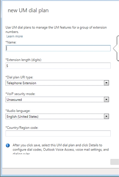 Exchange 2013 | Unified Messaging | UM Dial Plans | New