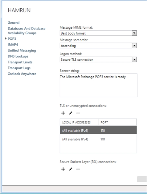 Exchange 2013 | Servers | Servers | POP3