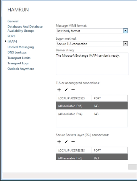 Exchange 2013 | Servers | Servers | IMAP4