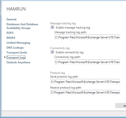 Exchange 2013 | Servers | Servers | Transport Logs