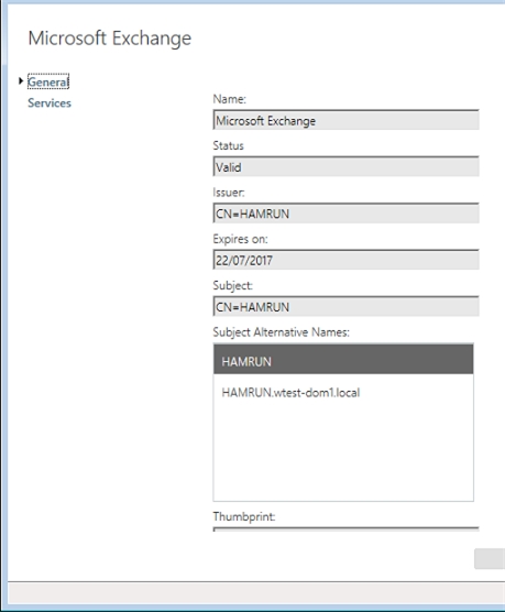 Exchange 2013 | Servers | Certificates | General