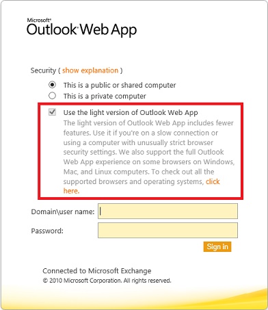 Exchange 2010 Login