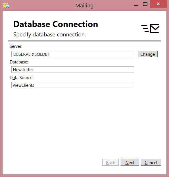 Mailing Wizard Database Settings